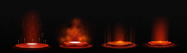 Kruhová Pódia Neonovým Světlem Futuristická Stádia Efektem Červené Záře Paprsky — Stockový vektor