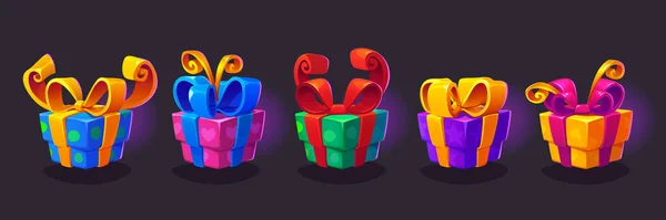 Цветная Подарочная Коробка Вектора Иконы Игры Бонус Награда Вручается Лентой — стоковый вектор