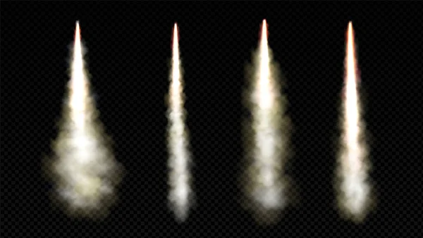 Rakétakilövő Füstösvény Tűzláng Vektorral Elszigetelt Reális Sugárhajtású Felszállási Sebesség Effektus — Stock Vector