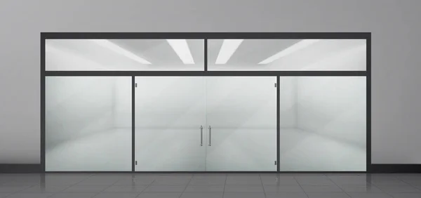 Frontglasfenster Und Tür Geschäft Attrappe Realistische Leere Büro Oder Schaufensterfassade — Stockvektor