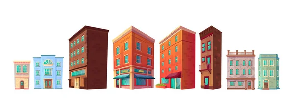 Vector City Street Building Huis Cartoon Icoon Set Stedelijke Retro — Stockvector