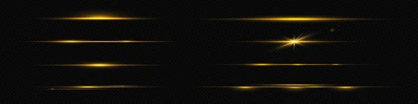 Goldlinienleuchten Mit Funkeln Und Leuchten Horizontaler Goldener Neon Streifen Effekt — Stockvektor