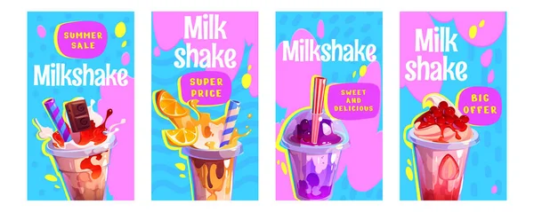 Verre Vectoriel Milkshake Boisson Glacée Histoires Dessins Animés Illustration Ensemble — Image vectorielle
