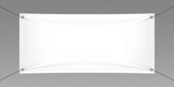 Branco Realista Pendurar Tecido Branco Bandeira Lona Horizontal Sinal Vetor —  Vetores de Stock