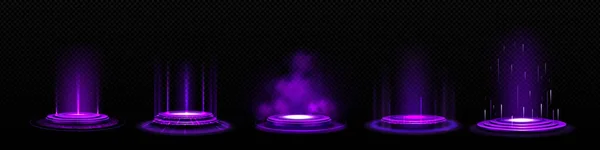 Набір Круглих Голограмних Порталів Фіолетовим Світловим Ефектом Векторна Реалістична Ілюстрація — стоковий вектор