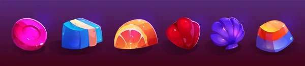 Jelly Bonbons Spiel Cartoon Hochglanz Interface Symbol Vektor Set Süße — Stockvektor