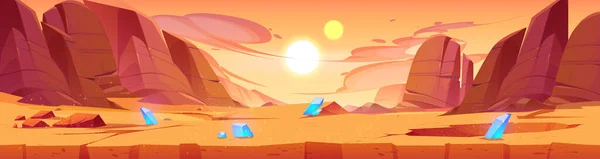 수정으로 화성의 풍경입니다 크레이터와 먼지가 화성의 판타지 오렌지색 비디오 삽화가 — 스톡 벡터