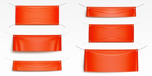 Modélisation Bannières Toile Rouge Vierge Drapeaux Horizontaux Tissu Feuille Textile — Image vectorielle