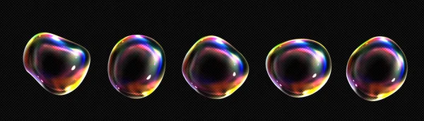 Irisierendes Flüssigglasspektrum Schaumvektor Realistische Transparente Seifenblase Mit Verträumter Neonfarbener Textur — Stockvektor