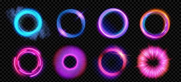 Оптические Гало Вспышки Неоновым Световым Векторным Эффектом Изолированные Прозрачном Фоне — стоковый вектор