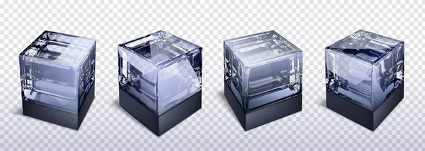 Glaswürfel Box Vektor Isoliert Auf Transparentem Hintergrund Crear Schwarz Weiß — Stockvektor