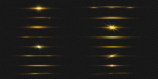 Světlo Zlaté Čáry Jiskří Září Horizontální Zlatý Neonový Pruh Izolovaný — Stockový vektor