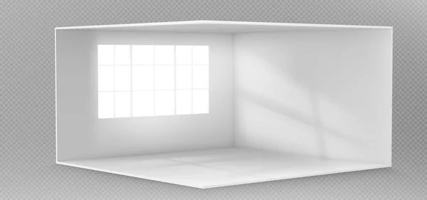 Leere Weiße Zimmer Mit Fenster Der Wand Und Lichtvektor Hintergrundperspektive — Stockvektor