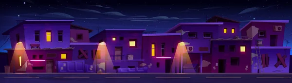 Night Ghetto Straat District Met Arme Huis Vector Buurt Illustratie — Stockvector