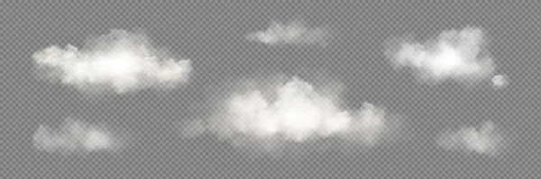 Przezroczysty Wektor Biały Chmura Niebo Realistyczny Zestaw Mgła Dymu Png — Wektor stockowy
