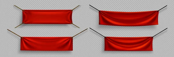 Blanco Rode Canvas Spandoeken Model Horizontale Stoffen Vlaggen Textielplaat Opgehangen — Stockvector