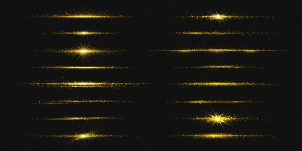 Свет Золотой Линии Сияет Блестками Факелами Горизонтальный Эффект Золотой Неоновой — стоковый вектор