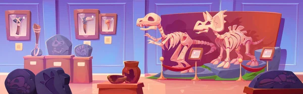 Scheletro Dinosauro Fossile Nell Illustrazione Dei Cartoni Animati Del Museo — Vettoriale Stock
