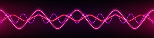 ネオン音声周波数波と抽象的なサウンドライトベクトルの背景 ラジオパルス効果曲線の設計 ボリューム音楽トラックライン活気のあるモーションイラスト 電子記録表 — ストックベクタ