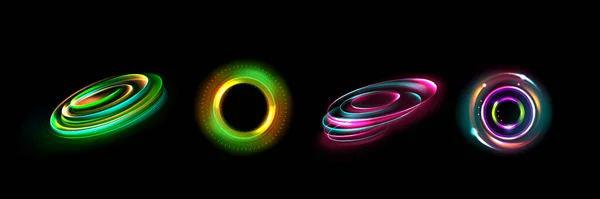 Neon Optikai Glória Fáklyák Fényvektor Hatással Kör Energia Fáklya Világít — Stock Vector