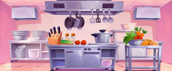 Restaurante Cocina Interior Para Chef Cocinar Ilustración Vector Dibujos Animados — Vector de stock