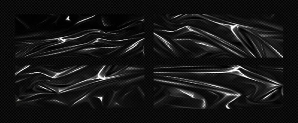 Набір Накладання Чорного Пластику Векторна Реалістична Ілюстрація Текстури Поліетиленової Обгортки — стоковий вектор