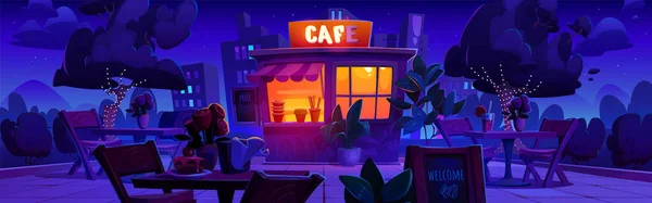 Café Aire Libre Parque Ciudad Por Noche Ilustración Dibujos Animados — Vector de stock