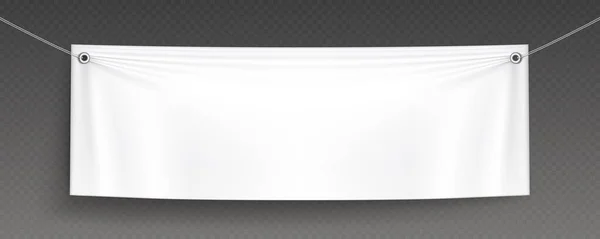 Bílá Realistická Visí Prázdné Tkaniny Horizontální Plátno Banner Znamení Vektor — Stockový vektor