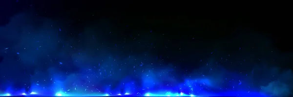 Реалистичный Голубой Огонь Дым Черном Фоне Векторная Иллюстрация Абстрактного Неонового — стоковый вектор