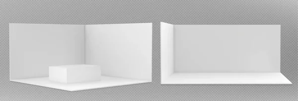 Stánek Výstavu Prázdný Pokoj Maketa Bílými Stěnami Podlaha Stůl Přední — Stockový vektor