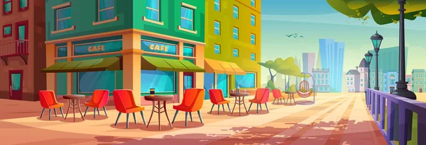 Outdoor City Street Sommar Café Exteriör Tecknad Vektor Illustration Utanför — Stock vektor