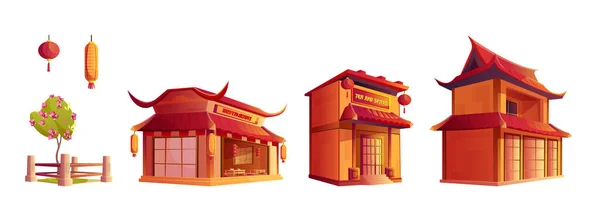 Prédio Restaurante Rua Chinês Para Cenário Cidade Cartoon Japão Loja —  Vetores de Stock