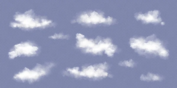 Awan Putih Vektor Transparan Langit Realistik Ditetapkan Tekstur Png Asap - Stok Vektor
