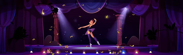 Bailarina Apresentando Palco Teatro Desenho Animado Vetor Ilustração Balé Dança — Vetor de Stock