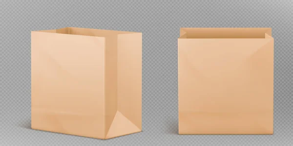 Braune Lunchtasche Aus Papier Für Lebensmittel Vektor Attrappen Isolierte Kraftpaket — Stockvektor