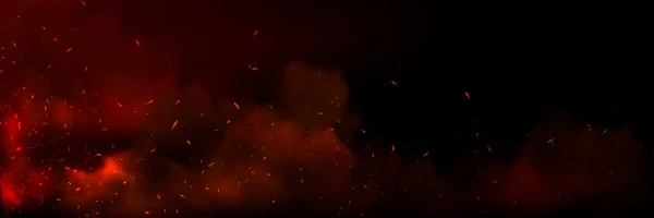火の火花 メンバーと煙の背景 グリル 地獄や炎の輝きとたき火のオーバーレイ効果 黒の背景に赤い輝きと霧を飛んで ベクトル現実的なポスター — ストックベクタ