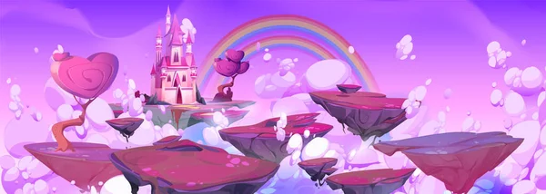 Фиолетовое Фантастическое Небо Плавающим Островом Волшебной Иллюстрацией Замка Сказочный Мобильный — стоковый вектор