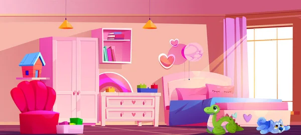 Rosa Wand Kind Schlafzimmer Interieur Cartoon Vektor Hintergrund Kindermöbel Haus — Stockvektor
