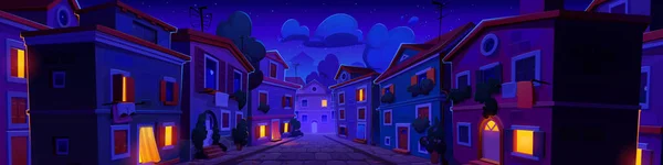 Noite Itália Cidade Velha Rua Cartoon Vetor Ilustração Arquitetura Casa — Vetor de Stock