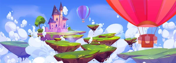 Heißluftballon Fliegen Magischen Burg Cartoon Hintergrund Schöne Fantasie Königin Palast — Stockvektor