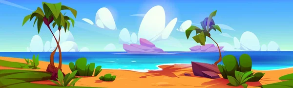 Ada Plaj Oyunu Manzarası Yaz Vektör Cenneti Palmiye Ağacı Deniz — Stok Vektör