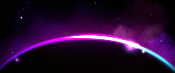 Erdplanetenfinsternis Mit Violettem Licht Horizont Abstrakter Vektorhintergrund Sonnenaufgang Flare Weltraumeffekt — Stockvektor