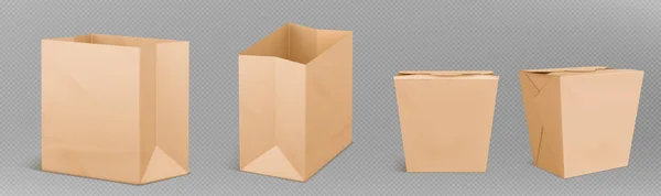Бумажный Коричневый Пакет Обедов Иконка Вектора Трехмерный Дизайн Упаковки Быстрого — стоковый вектор