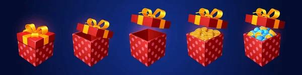 Ribbon Geschenk Box Spiel Bonus Symbol Cartoon Vektor Geburtstagsgeschenk Belohnung — Stockvektor