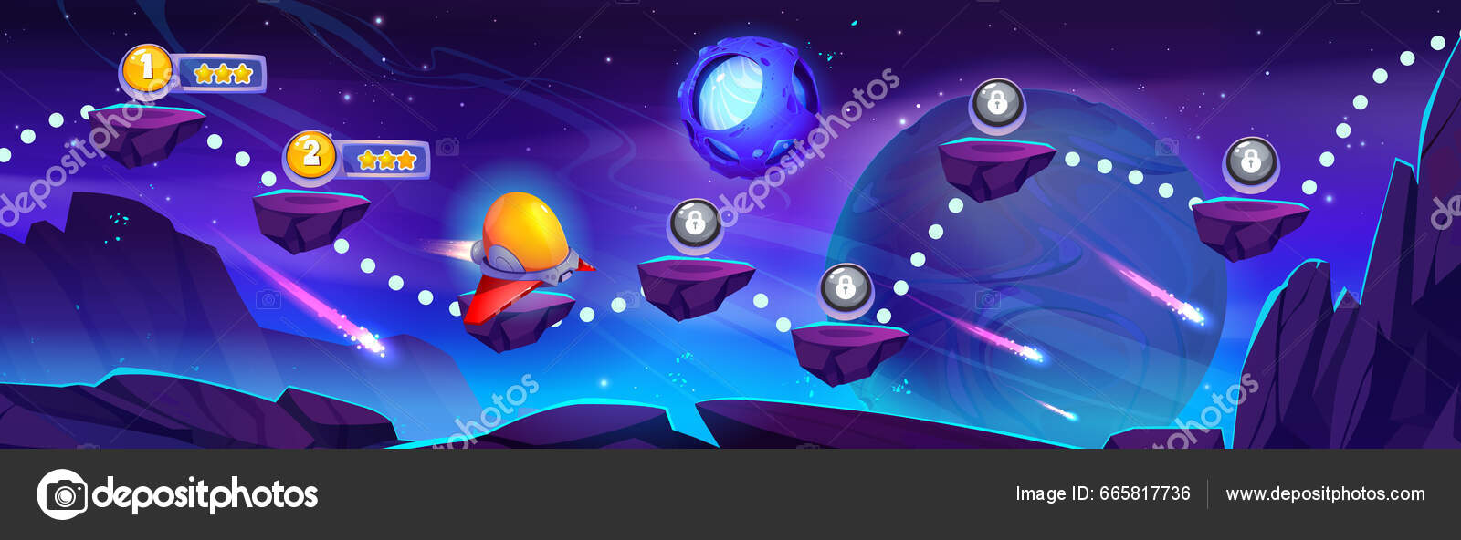 2d arcade game night jumping level map interface Vector Image