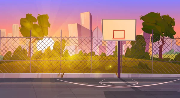 Sonnenuntergang Street Basketball Court Cartoon Hintergrund Schulspielplatz Der Nähe Des — Stockvektor