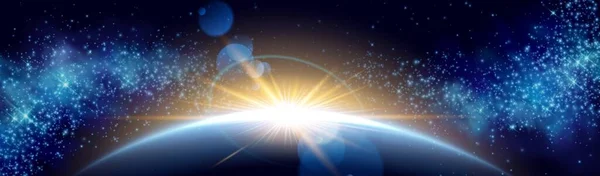 Ziemia Planeta Zaćmienie Horyzont Przestrzeń Światło Tło Efekt Pierścienia Wschodu — Wektor stockowy