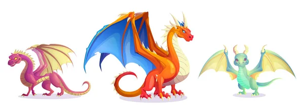 Dragões Fantasia Bonitos Animais Mágicos Conto Fadas Monstro Medieval Engraçadas —  Vetores de Stock