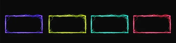 Effetto Fulmine Neon Vettore Telaio Bagliore Elettrico Bordo Magico Scintilla — Vettoriale Stock