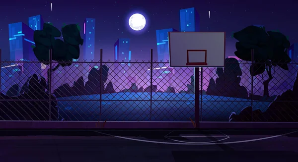 Night Street Basketball Court Cartoon Background School Outdoor Playground Stadium — Stock Vector